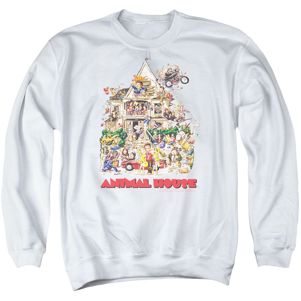 AN OFFCIALLY LICENSED ANIMAL HOUSE POSTER ART ADULT UNISEX CREWNECK SWEATSHIRT WHITE
