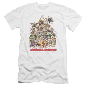 AN OFFCIALLY LICENSED ANIMAL HOUSE POSTER ART MEN'S PREMIUM SLIM FIT T-SHIRT WHITE