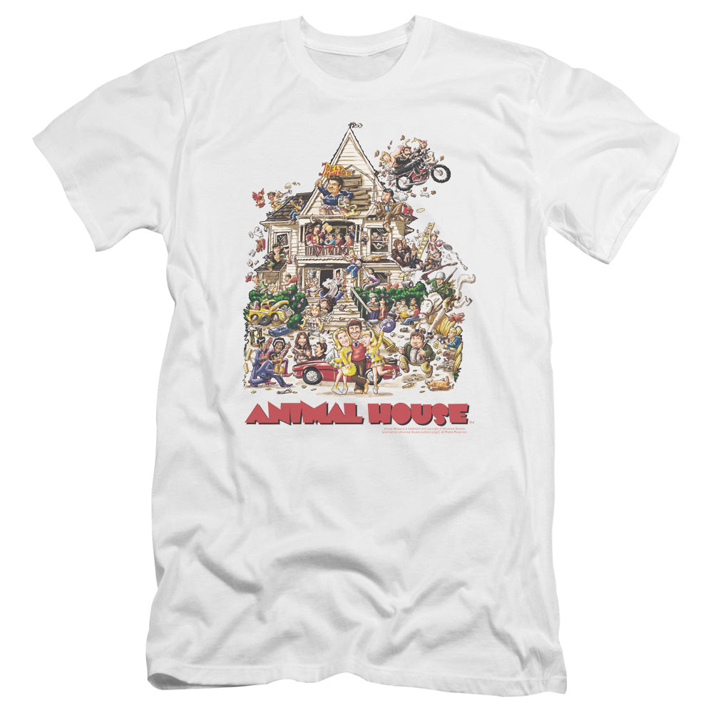 AN OFFCIALLY LICENSED ANIMAL HOUSE POSTER ART MEN'S PREMIUM SLIM FIT T-SHIRT WHITE