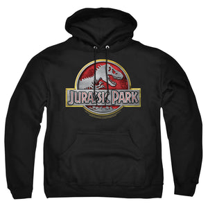 AN OFFCIALLY LICENSED JURASSIC PARK LOGO ADULT UNISEX PULLOVER HOODIE BLACK