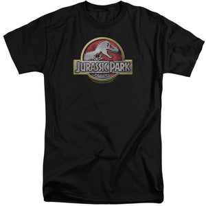 AN OFFCIALLY LICENSED JURASSIC PARK LOGO MEN'S TALL FIT T-SHIRT BLACK
