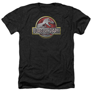 AN OFFCIALLY LICENSED JURASSIC PARK LOGO MEN'S HEATHER T-SHIRT CHARCOAL