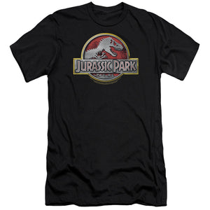 AN OFFCIALLY LICENSED JURASSIC PARK LOGO MEN'S PREMIUM SLIM FIT T-SHIRT BLACK