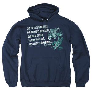 AN OFFCIALLY LICENSED JURASSIC PARK GOD CREATES DINOSAURS ADULT UNISEX PULLOVER HOODIE NAVY