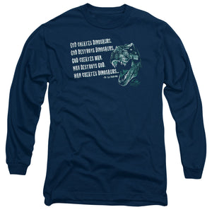 AN OFFCIALLY LICENSED JURASSIC PARK GOD CREATES DINOSAURS MEN'S LONG SLEEVE T-SHIRT NAVY