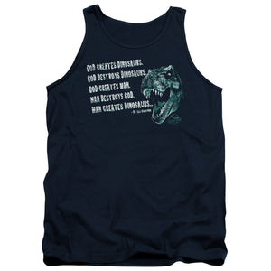 AN OFFCIALLY LICENSED JURASSIC PARK GOD CREATES DINOSAURS ADULT UNISEX TANK TOP NAVY