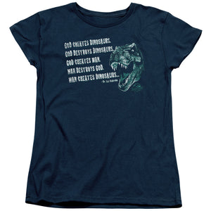 AN OFFCIALLY LICENSED JURASSIC PARK GOD CREATES DINOSAURS WOMEN'S REGULAR FIT T-SHIRT NAVY