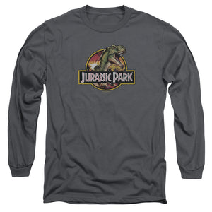 AN OFFCIALLY LICENSED JURASSIC PARK RETRO REX MEN'S LONG SLEEVE T-SHIRT CHARCOAL