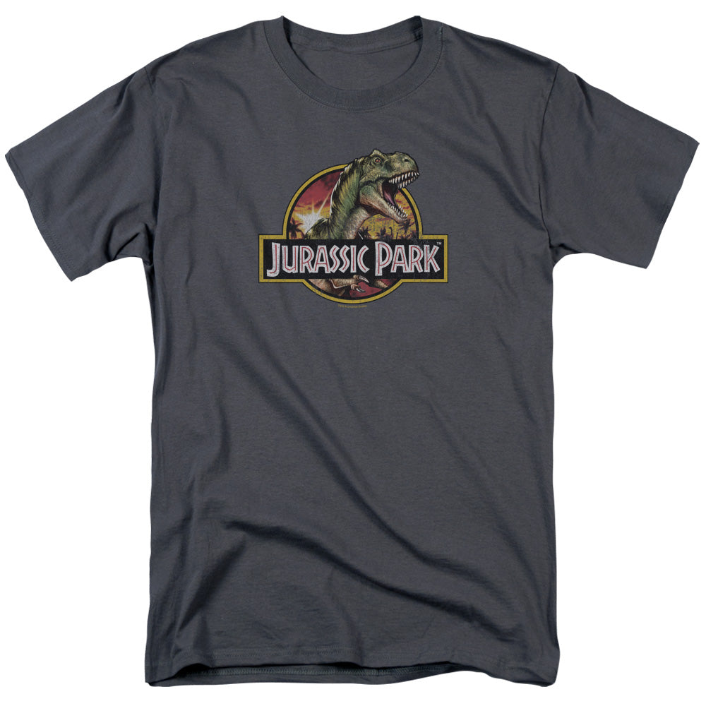 AN OFFCIALLY LICENSED JURASSIC PARK RETRO REX MEN'S REGULAR FIT T-SHIRT CHARCOAL