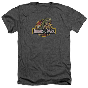 AN OFFCIALLY LICENSED JURASSIC PARK RETRO REX MEN'S HEATHER T-SHIRT CHARCOAL
