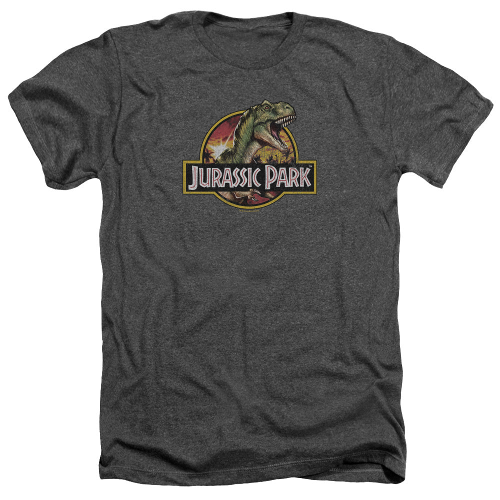 AN OFFCIALLY LICENSED JURASSIC PARK RETRO REX MEN'S HEATHER T-SHIRT CHARCOAL