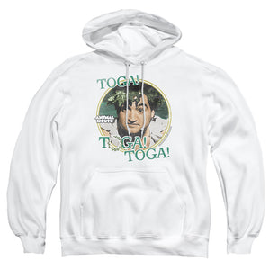 AN OFFCIALLY LICENSED ANIMAL HOUSE TOGA ADULT UNISEX PULLOVER HOODIE WHITE