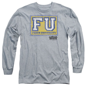 AN OFFCIALLY LICENSED ANIMAL HOUSE FABER UNIVERSITY MEN'S LONG SLEEVE T-SHIRT ATHLETIC HEATHER