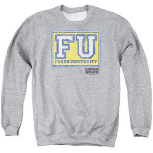 AN OFFCIALLY LICENSED ANIMAL HOUSE FABER UNIVERSITY ADULT UNISEX CREWNECK SWEATSHIRT ATHLETIC HEATHER