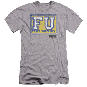 AN OFFCIALLY LICENSED ANIMAL HOUSE FABER UNIVERSITY MEN'S PREMIUM SLIM FIT T-SHIRT ATHLETIC HEATHER