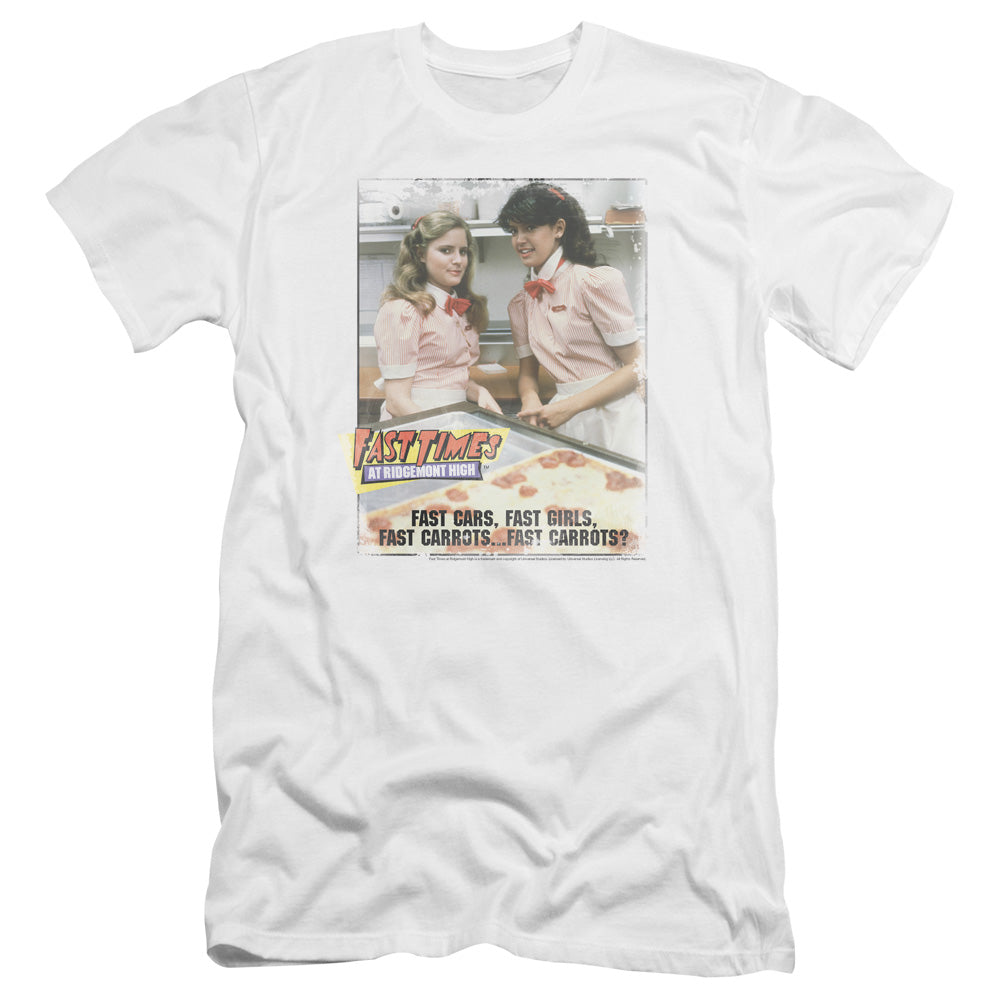 AN OFFCIALLY LICENSED FAST TIMES RIDGEMONT HIGH FAST CARROTS MEN'S PREMIUM SLIM FIT T-SHIRT WHITE
