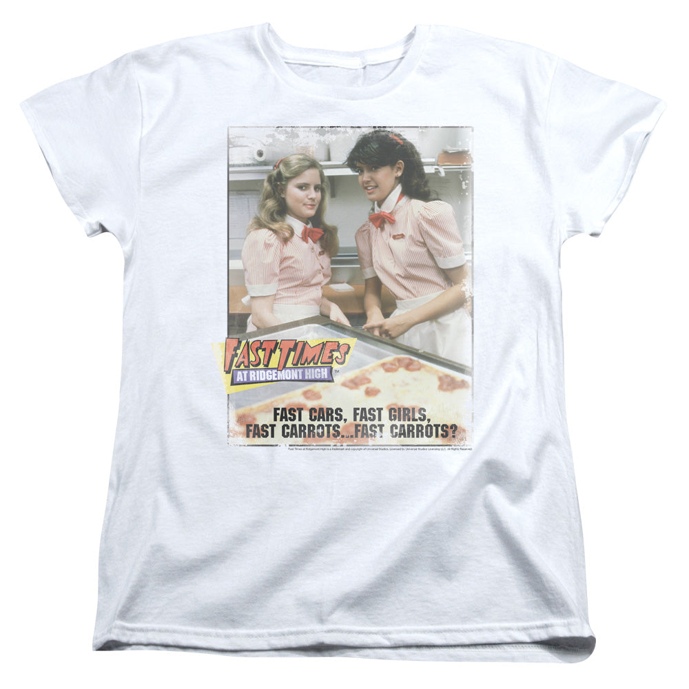 AN OFFCIALLY LICENSED FAST TIMES RIDGEMONT HIGH FAST CARROTS WOMEN'S REGULAR FIT T-SHIRT WHITE