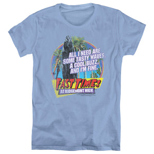 AN OFFCIALLY LICENSED FAST TIMES RIDGEMONT HIGH TASTY WAVES WOMEN'S REGULAR FIT T-SHIRT CAROLINA BLUE