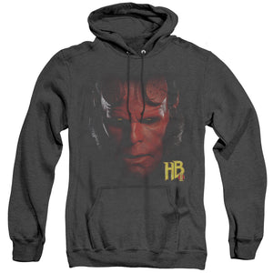 AN OFFCIALLY LICENSED HELLBOY II HELLBOY HEAD ADULT UNISEX HEATHER PULLOVER HOODIE BLACK