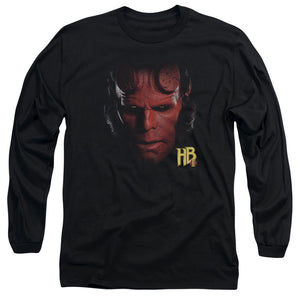 AN OFFCIALLY LICENSED HELLBOY II HELLBOY HEAD MEN'S LONG SLEEVE T-SHIRT BLACK