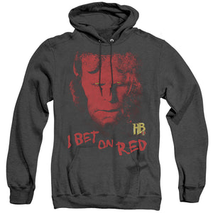 AN OFFCIALLY LICENSED HELLBOY II I BET ON RED ADULT UNISEX HEATHER PULLOVER HOODIE BLACK