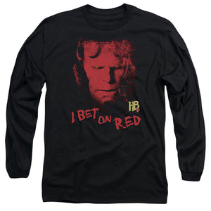 AN OFFCIALLY LICENSED HELLBOY II I BET ON RED MEN'S LONG SLEEVE T-SHIRT BLACK