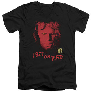 AN OFFCIALLY LICENSED HELLBOY II I BET ON RED MEN'S V-NECK T-SHIRT BLACK