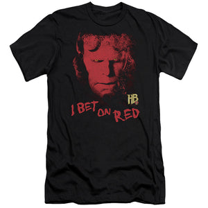 AN OFFCIALLY LICENSED HELLBOY II I BET ON RED MEN'S PREMIUM SLIM FIT T-SHIRT BLACK