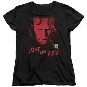 AN OFFCIALLY LICENSED HELLBOY II I BET ON RED WOMEN'S REGULAR FIT T-SHIRT BLACK