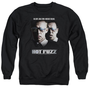 AN OFFCIALLY LICENSED HOT FUZZ BIG COPS ADULT UNISEX CREWNECK SWEATSHIRT BLACK