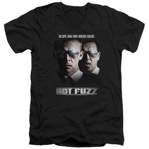 AN OFFCIALLY LICENSED HOT FUZZ BIG COPS MEN'S V-NECK T-SHIRT BLACK