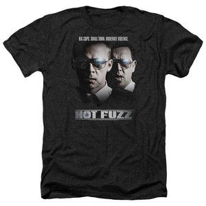 AN OFFCIALLY LICENSED HOT FUZZ BIG COPS MEN'S HEATHER T-SHIRT CHARCOAL