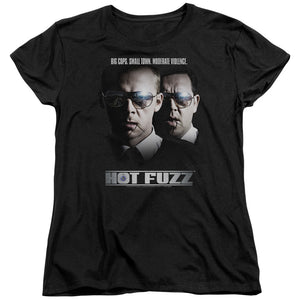 AN OFFCIALLY LICENSED HOT FUZZ BIG COPS WOMEN'S REGULAR FIT T-SHIRT BLACK