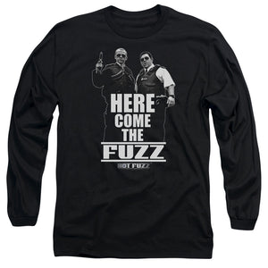 AN OFFCIALLY LICENSED HOT FUZZ HERE COME THE FUZZ MEN'S LONG SLEEVE T-SHIRT BLACK