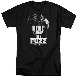 AN OFFCIALLY LICENSED HOT FUZZ HERE COME THE FUZZ MEN'S TALL FIT T-SHIRT BLACK