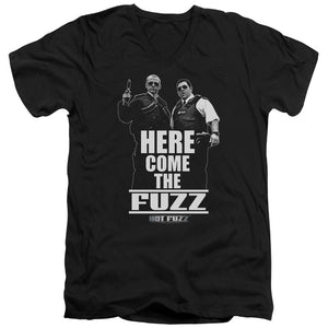 AN OFFCIALLY LICENSED HOT FUZZ HERE COME THE FUZZ MEN'S V-NECK T-SHIRT BLACK