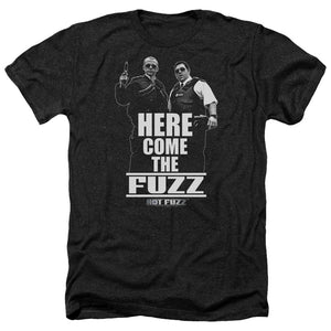 AN OFFCIALLY LICENSED HOT FUZZ HERE COME THE FUZZ MEN'S HEATHER T-SHIRT CHARCOAL
