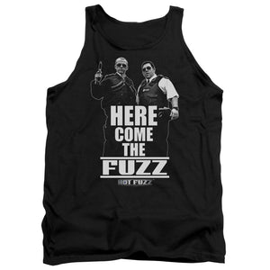 AN OFFCIALLY LICENSED HOT FUZZ HERE COME THE FUZZ ADULT UNISEX TANK TOP BLACK