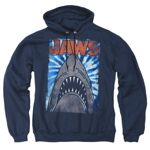 AN OFFCIALLY LICENSED JAWS OCEAN TIE DYE ADULT UNISEX PULLOVER HOODIE NAVY