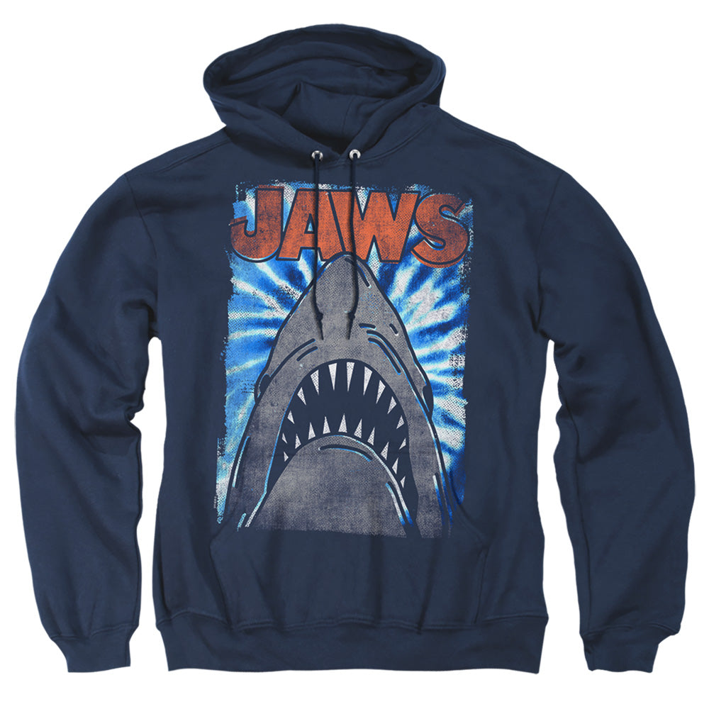 AN OFFCIALLY LICENSED JAWS OCEAN TIE DYE ADULT UNISEX PULLOVER HOODIE NAVY