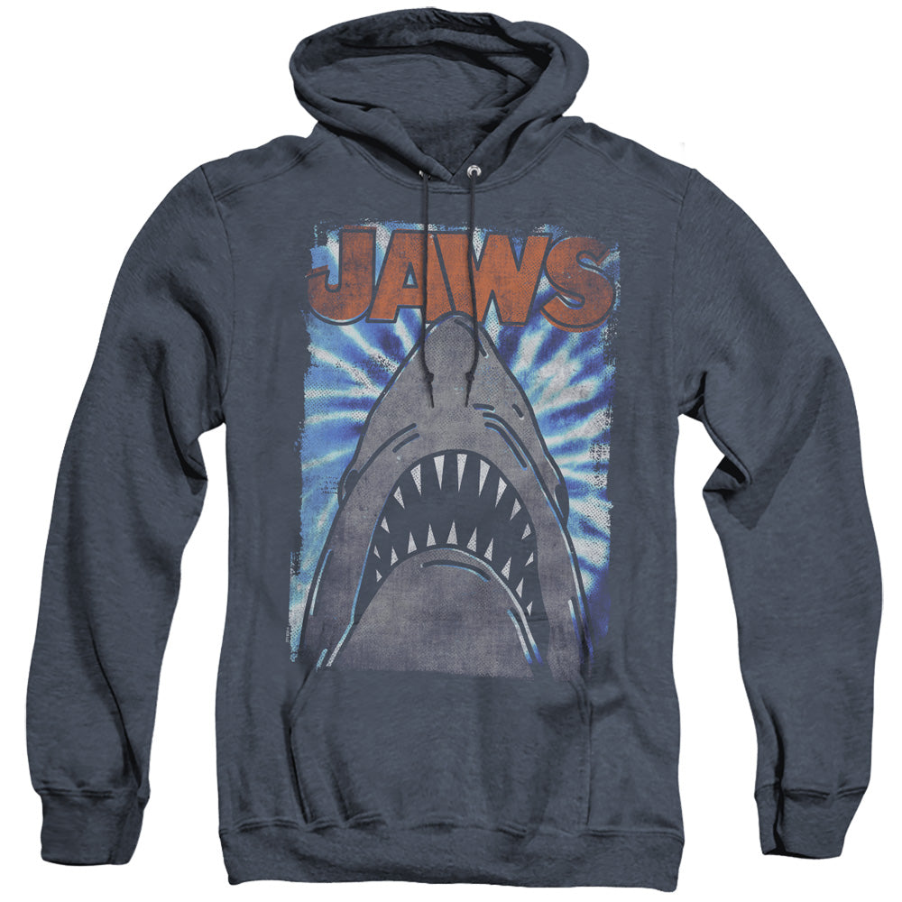 AN OFFCIALLY LICENSED JAWS OCEAN TIE DYE ADULT UNISEX HEATHER PULLOVER HOODIE NAVY