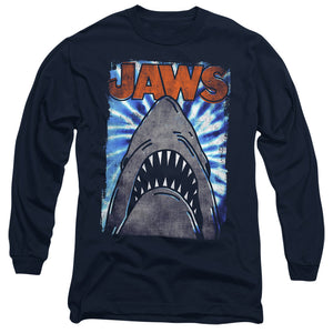 AN OFFCIALLY LICENSED JAWS OCEAN TIE DYE MEN'S LONG SLEEVE T-SHIRT NAVY