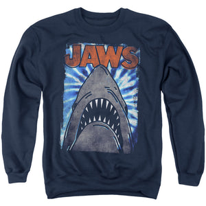 AN OFFCIALLY LICENSED JAWS OCEAN TIE DYE ADULT UNISEX CREWNECK SWEATSHIRT NAVY