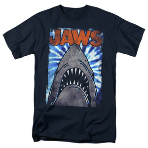 AN OFFCIALLY LICENSED JAWS OCEAN TIE DYE MEN'S REGULAR FIT T-SHIRT NAVY