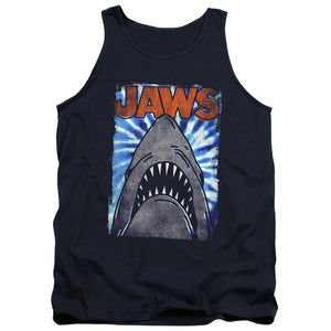 AN OFFCIALLY LICENSED JAWS OCEAN TIE DYE ADULT UNISEX TANK TOP NAVY