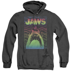AN OFFCIALLY LICENSED JAWS NEON LINE ART POSTER ADULT UNISEX HEATHER PULLOVER HOODIE BLACK