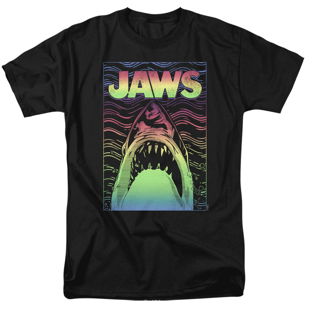 AN OFFCIALLY LICENSED JAWS NEON LINE ART POSTER MEN'S REGULAR FIT T-SHIRT BLACK