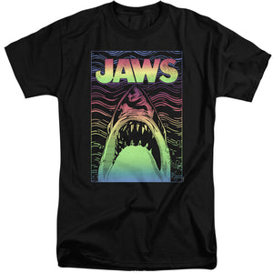 AN OFFCIALLY LICENSED JAWS NEON LINE ART POSTER MEN'S TALL FIT T-SHIRT BLACK