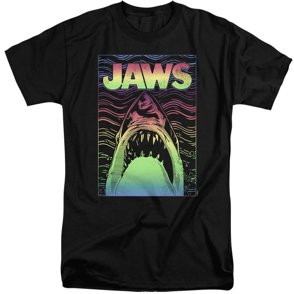 AN OFFCIALLY LICENSED JAWS NEON LINE ART POSTER MEN'S TALL FIT T-SHIRT BLACK