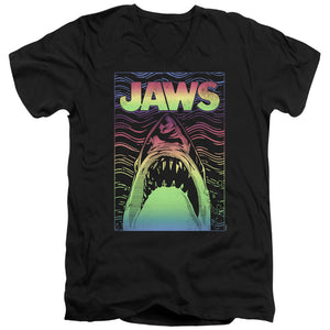AN OFFCIALLY LICENSED JAWS NEON LINE ART POSTER MEN'S V-NECK T-SHIRT BLACK